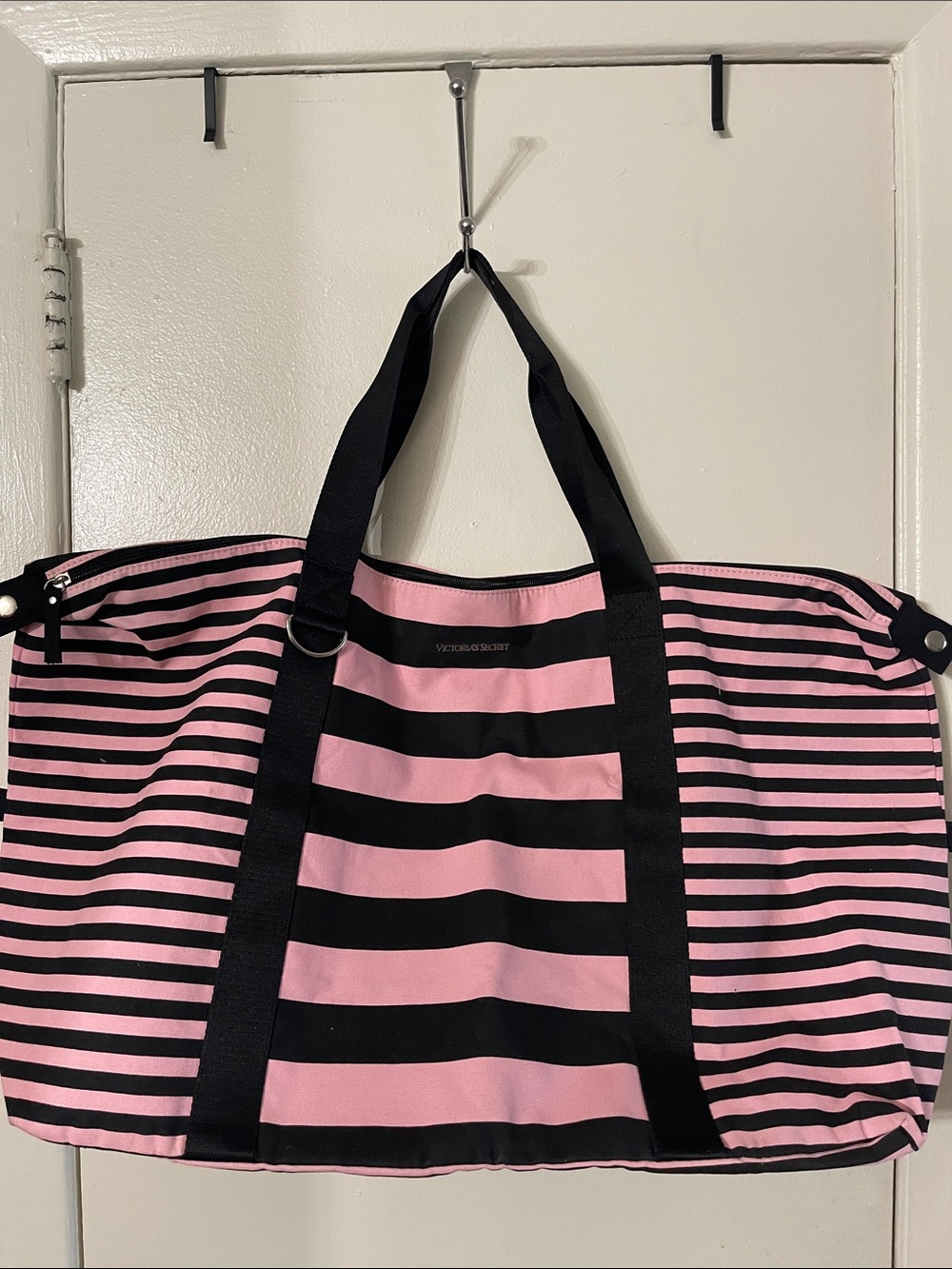 Victoria's Secret Pink and Black Striped Travel Large Tote Bag